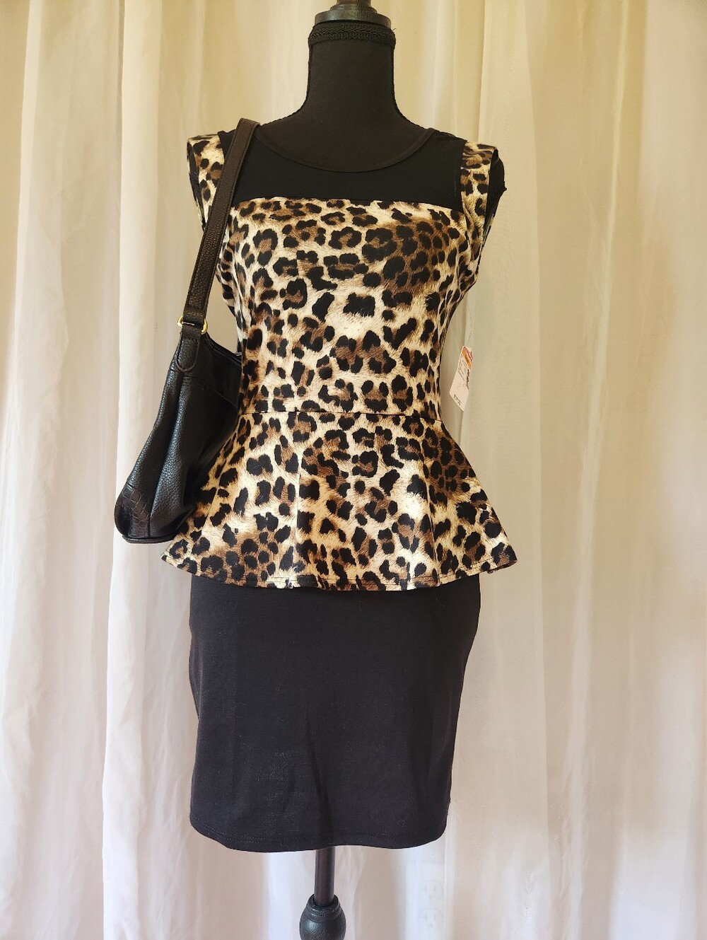 Vintage DEB Leopard Print Peplum Bodycon Dress Small Sheer Mesh Back NWT Y2K